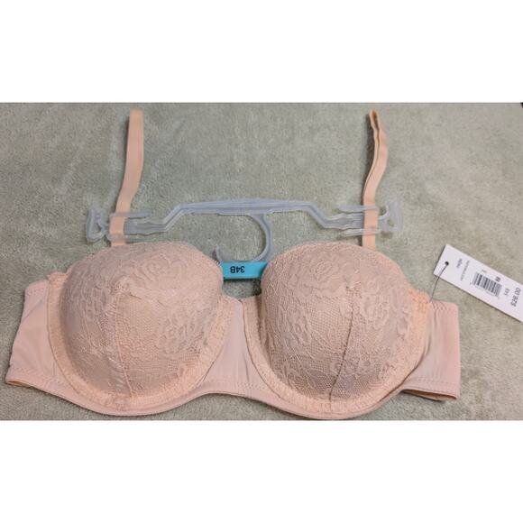 Blake & Co Lace Bra Size 34B 34 B Padded Strapless Convertible Floral Beige Nude - Picture 1 of 5